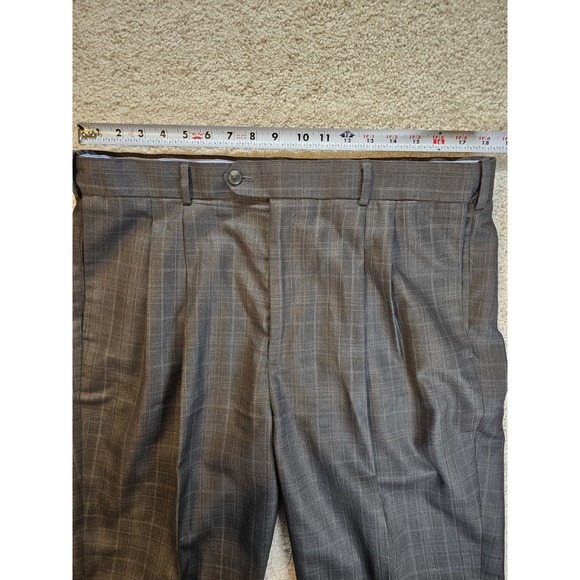 Roundtree & Yorke Men's Dress Pants 38x30 Gray Windowpane Pleated Cuffed Hem - Picture 7 of 9